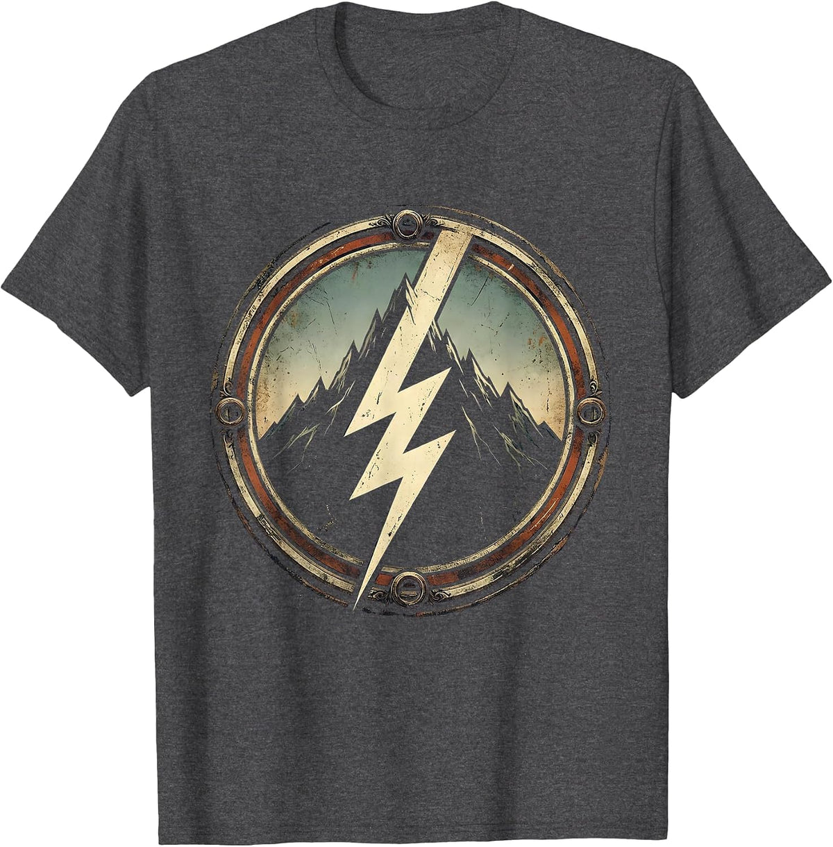 Lightning Bolt Strikes Jagged Mountain Graphic T-Shirt - Dark Heather Grey