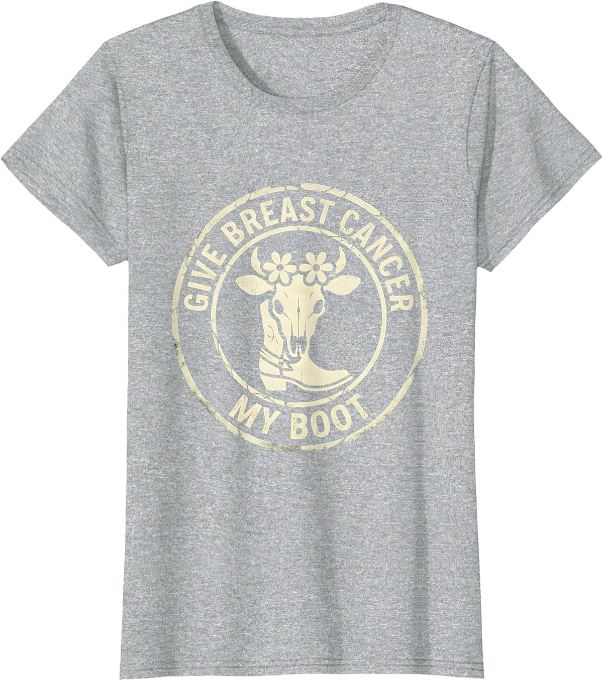 Women's Give Breast Cancer My Boot Boho Western Cowgirl Awareness T-Shirt - Heather Grey
