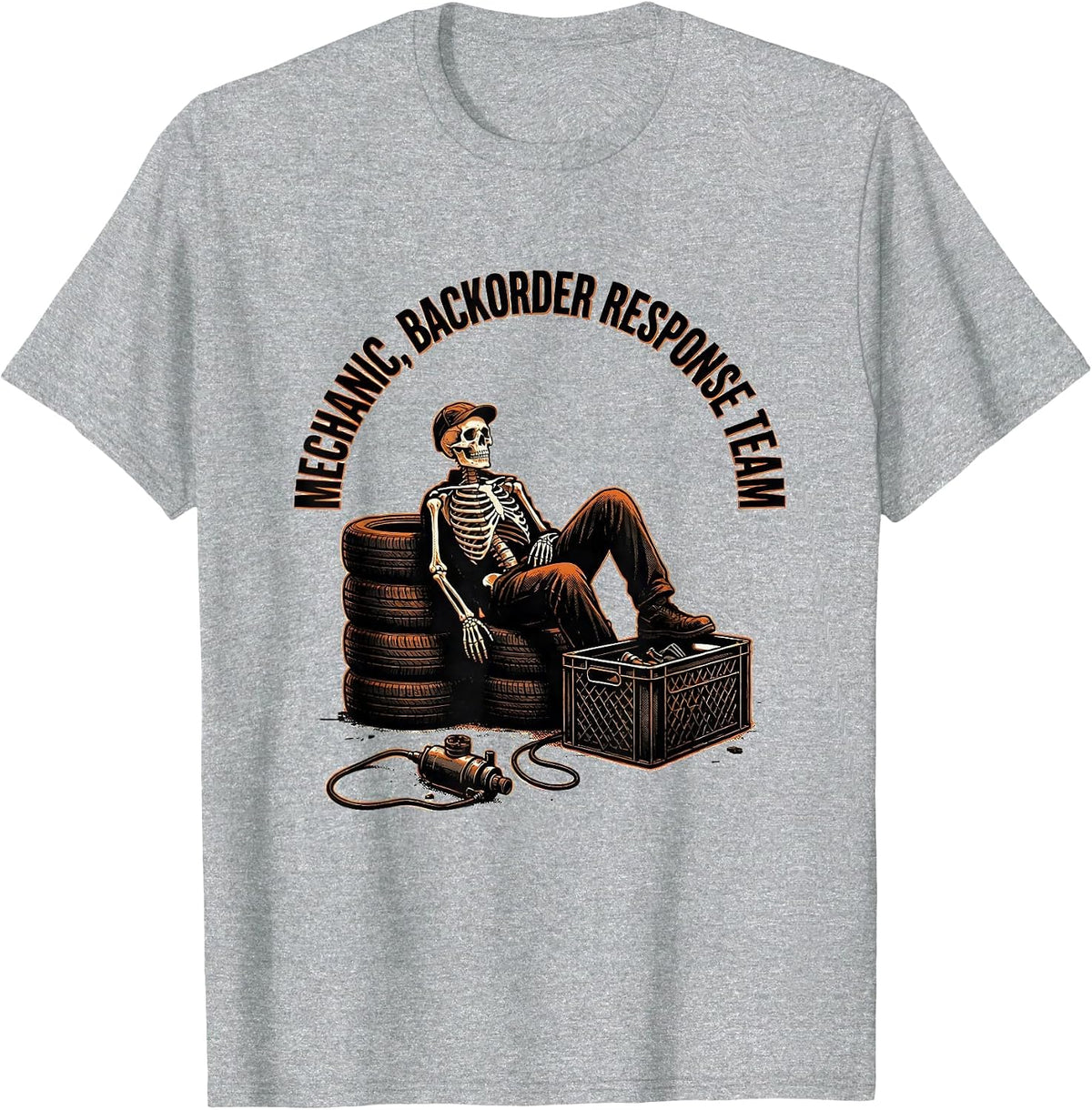 Men's Mechanic Backorder Response Team Funny Auto Repair Skeleton T-Shirt - Heather Grey