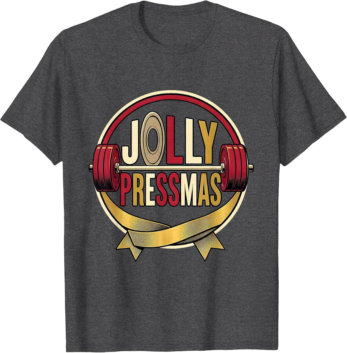 Jolly Pressmas Funny Christmas Gym Workout Fitness Gift T-Shirt - Dark Heather Grey