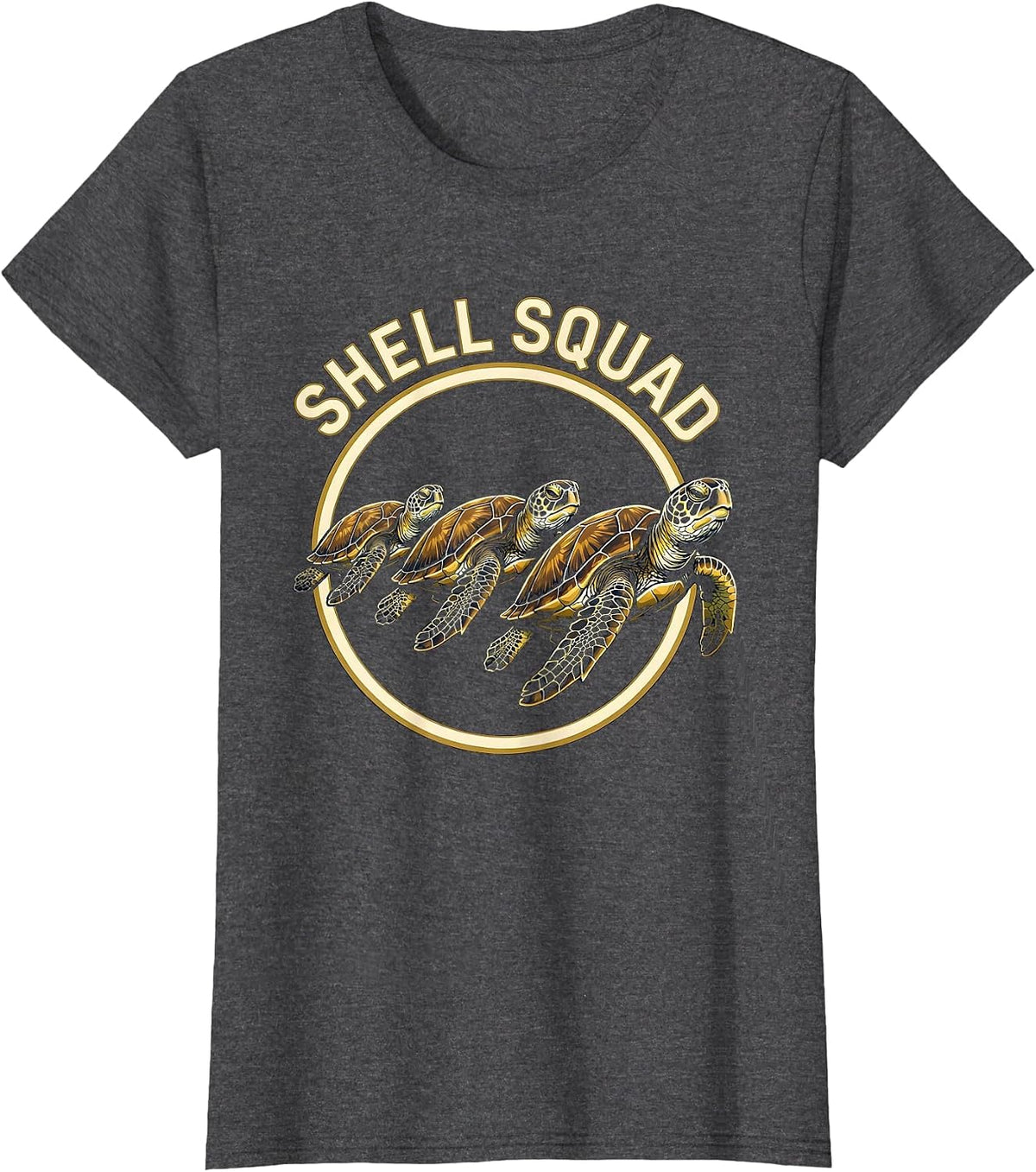 Women's Shell Squad Cute Sea Turtle Kids Animal Lover Novelty T-Shirt - Dark Heather Grey