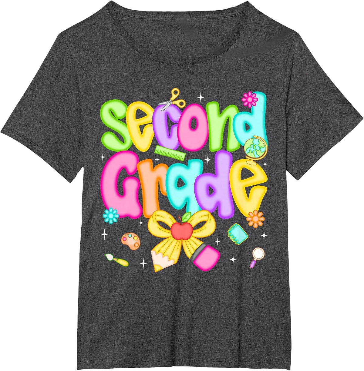 Preppy Second Grade Back to School 2nd Grade Teacher Girls T-Shirt - Dark Heather Grey