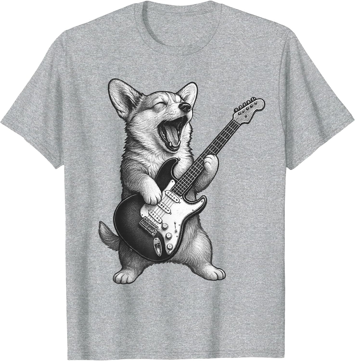Corgi Playing Guitar Rock Music Dog Lover T-Shirt - Heather Grey