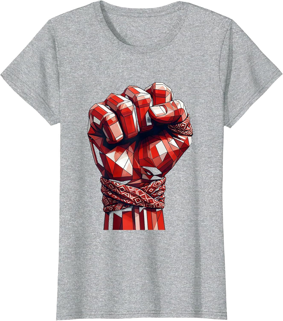 Raised Fist Bandana Wrapped Knuckles Graphic T-Shirt - Heather Grey