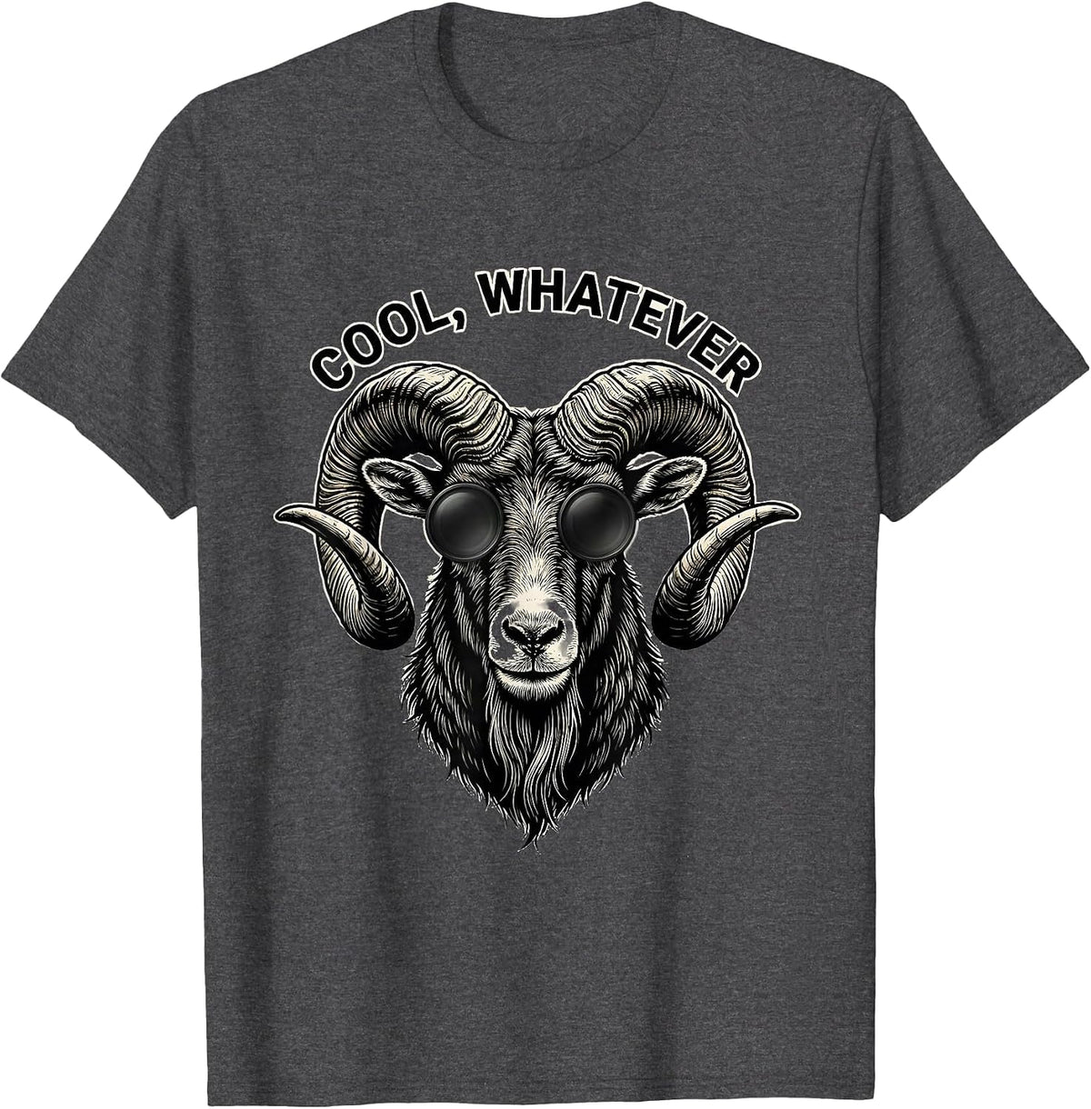 Cool Whatever Tattoo Goat Head Sunglasses Animal Humor T-Shirt - Dark Heather Grey