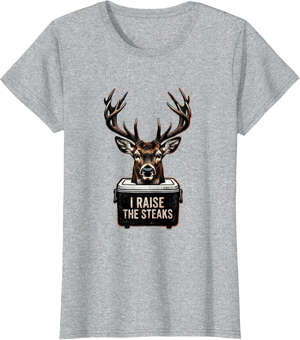 I Raise The Steaks Funny Deer Hunting Dad Humor Camo Gift T-Shirt - Heather Grey