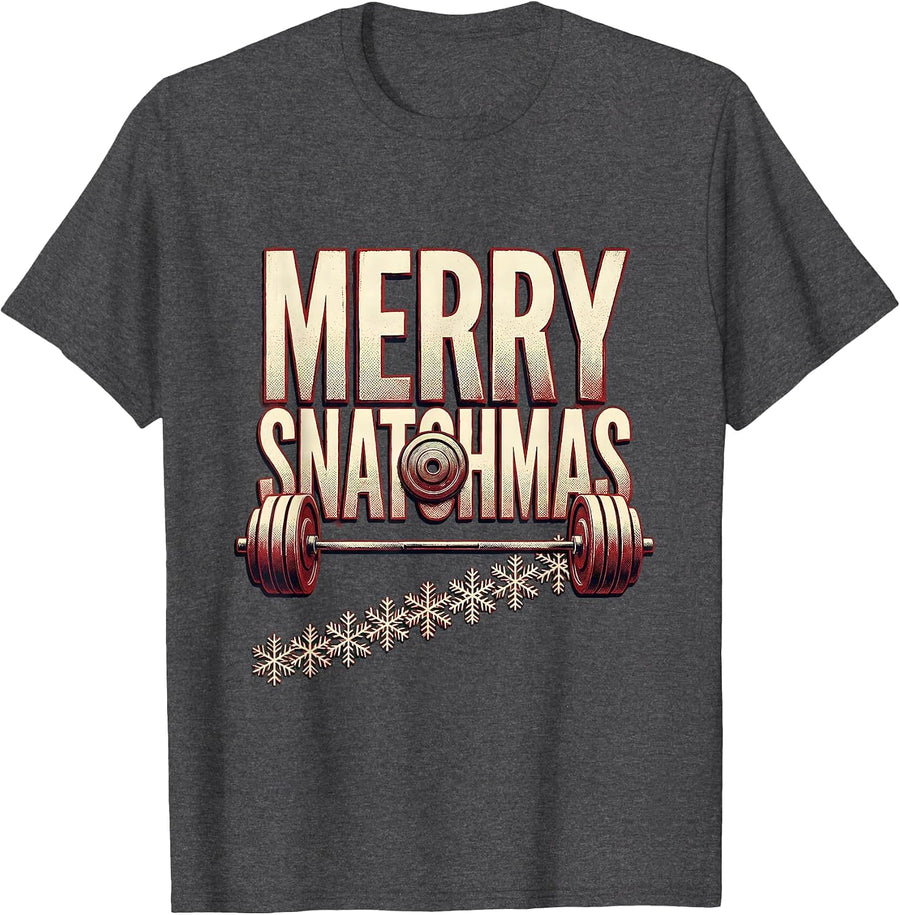 Men's Merry Snatchmas Funny Christmas Gym Workout Weightlifting T-Shirt - Dark Heather Grey
