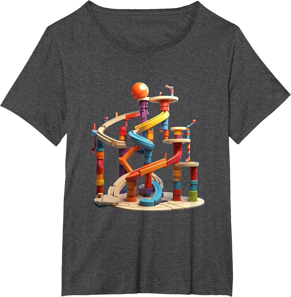 Crew Neck Marble Run Graphic Design tee T-Shirt - Dark Heather Grey