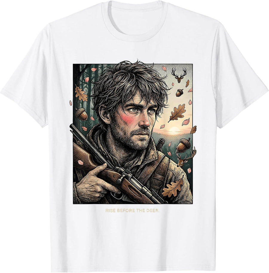 Men's Rise Before the Deer Hunting Graphic Design T-Shirt - White