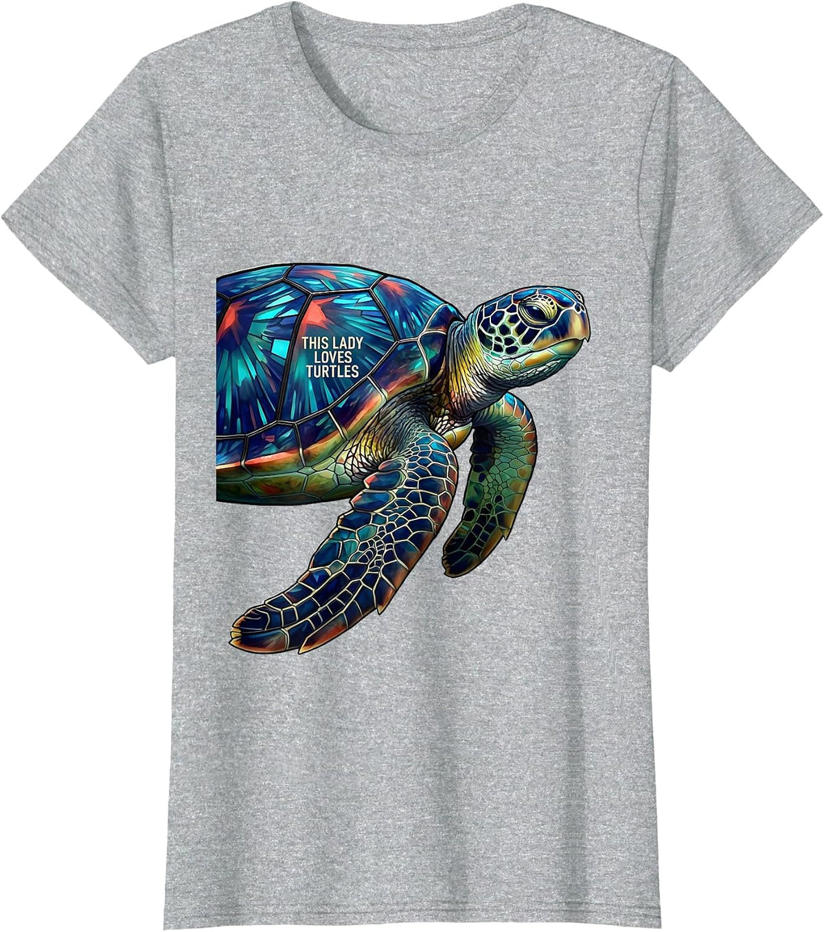 Women's This Lady Loves Turtles Stained Glass Mosaic Sea Turtle T-Shirt - Heather Grey