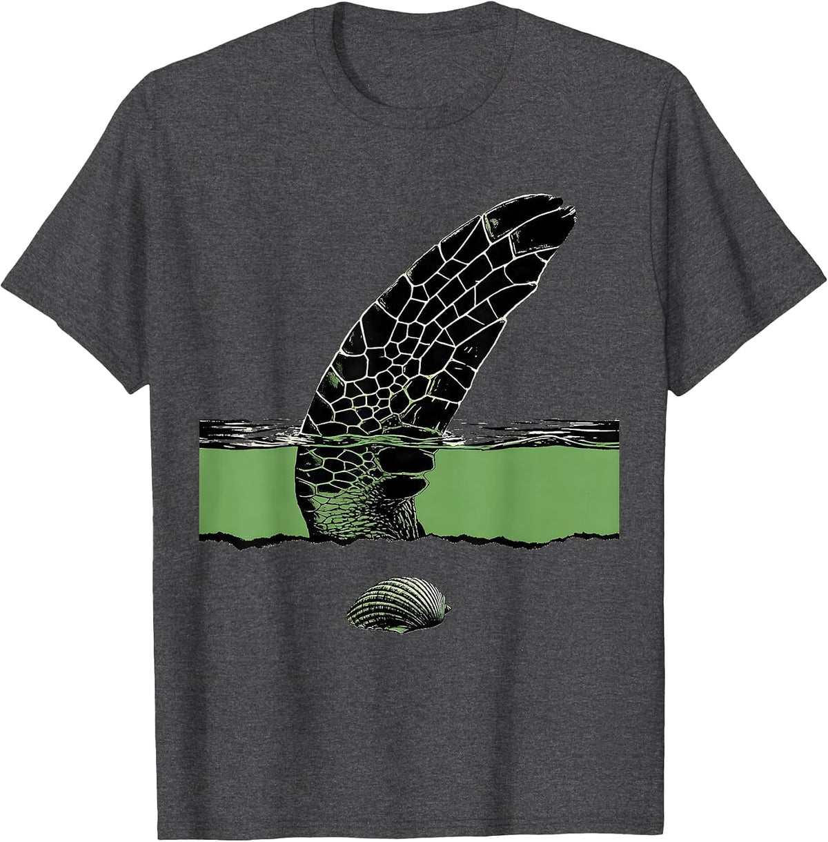 Men's Oversized Paddle Flipper Sea Turtle Ocean Animal Lover T-Shirt - Dark Heather Grey
