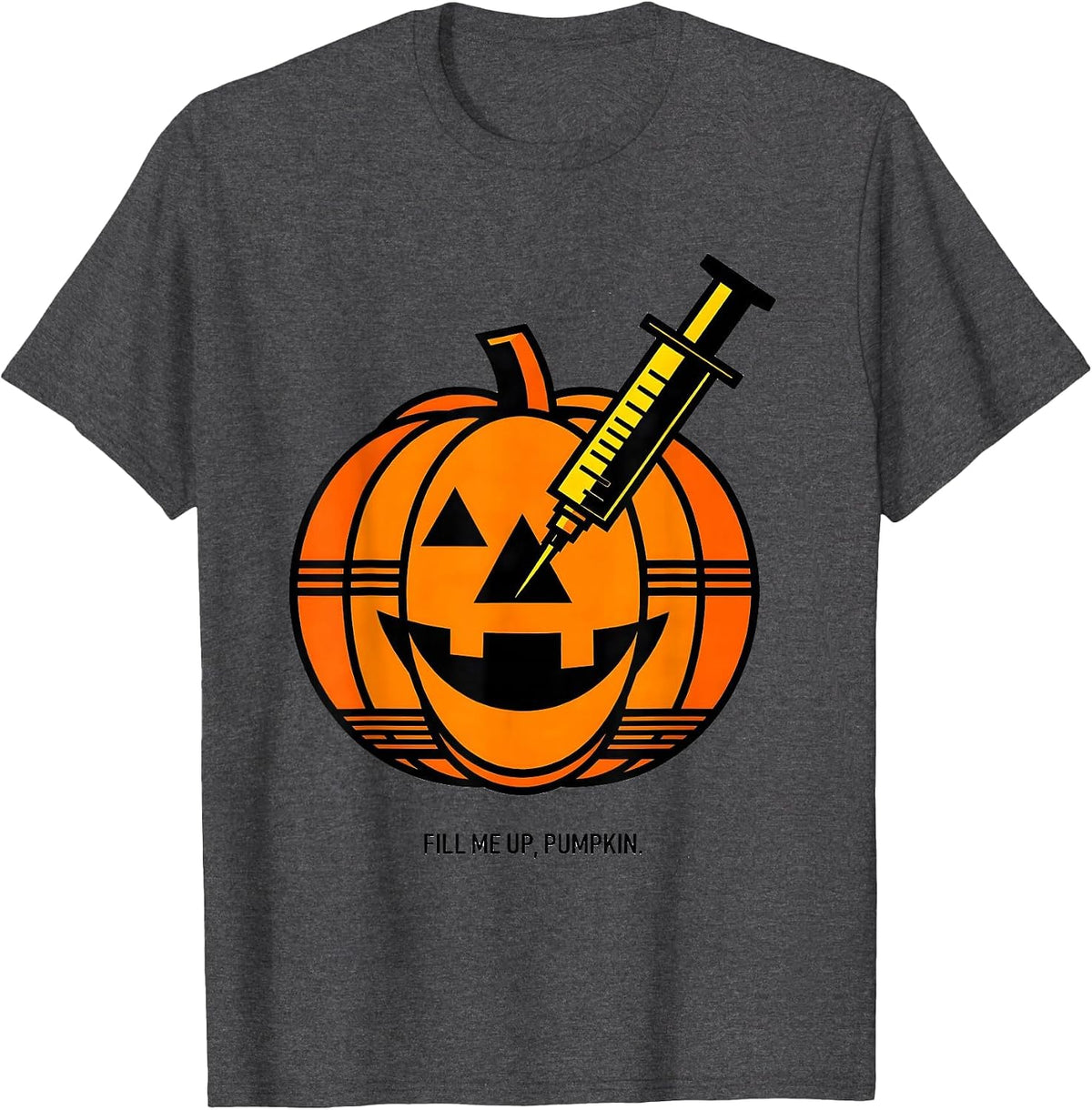 Fill Me Up Pumpkin Halloween Dental Design T-Shirt - Dark Heather Grey