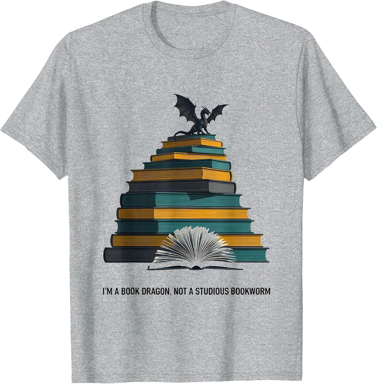 Men's I'm A Book Dragon, Not A Studious Bookworm Fantasy T-Shirt - Heather Grey