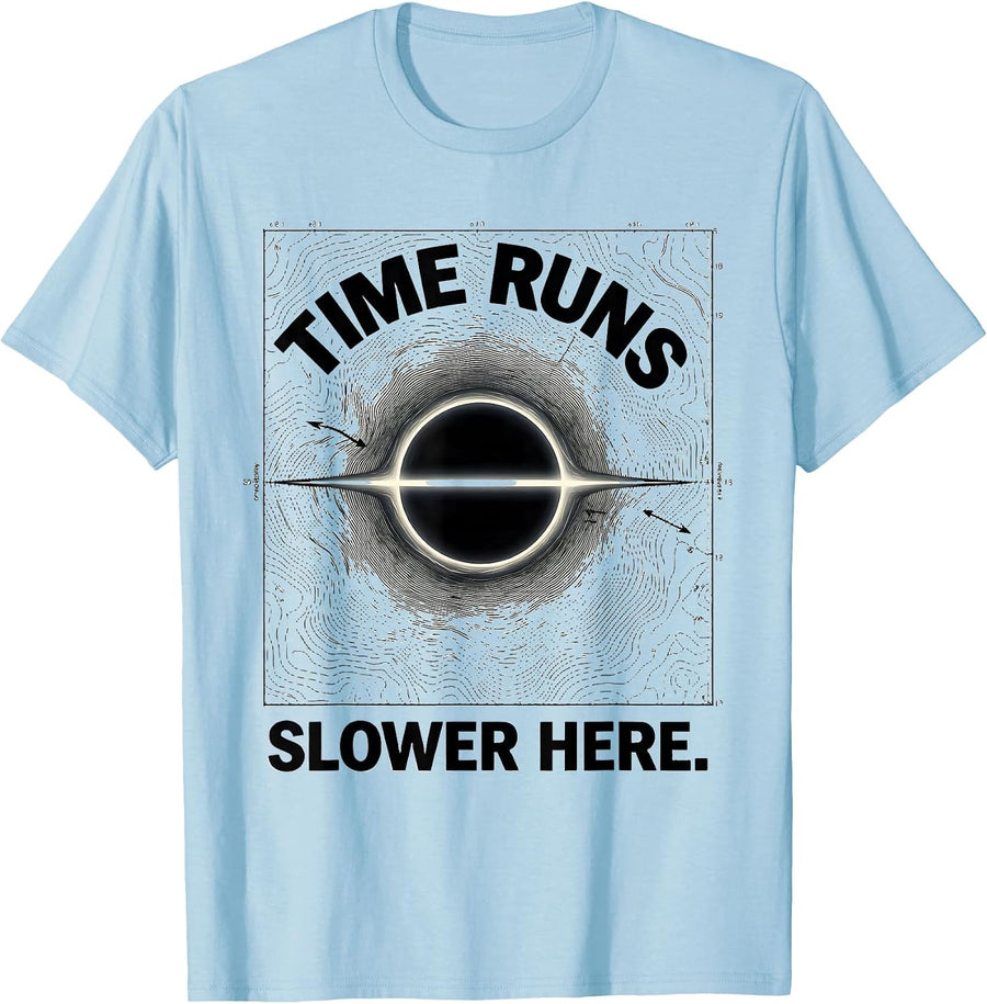 Men's Time Runs Slower Here Topographic Contour Astrophysics T-Shirt - Baby Blue