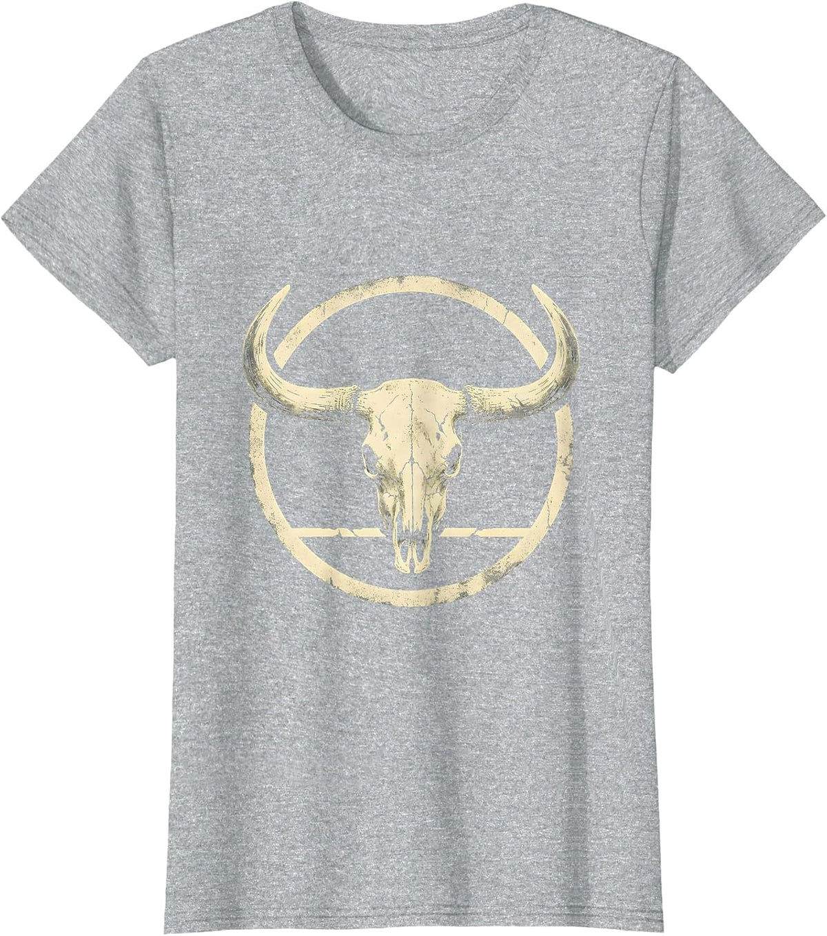 Women's Sealed Longhorn Skull Boho Western Cowgirl Pride T-Shirt - Heather Grey