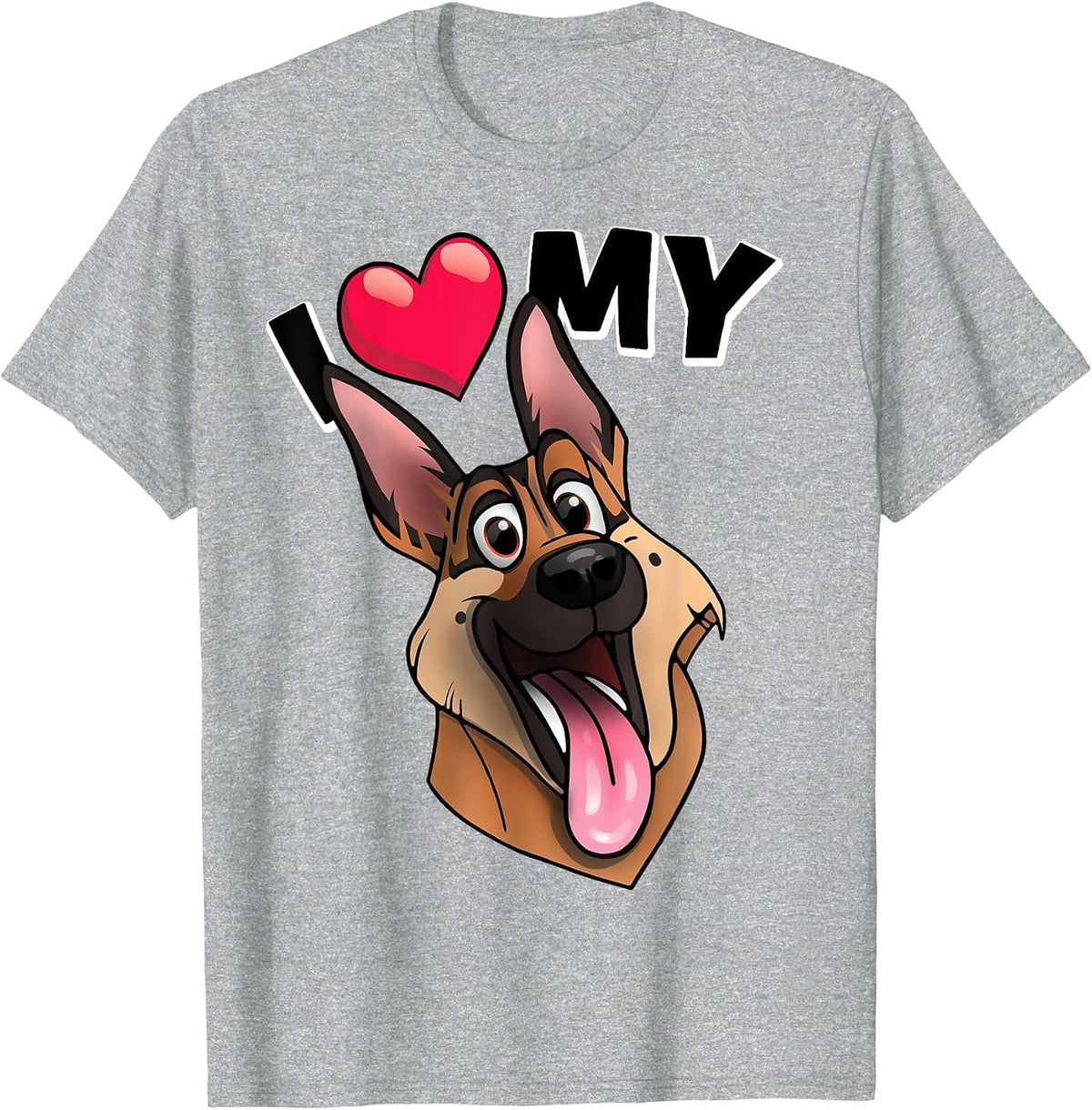 I Love My German Shepherd Design T-Shirt - Heather Grey