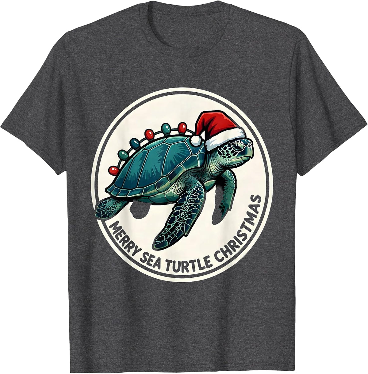 Merry Sea Turtle Christmas Cartoon Sea Turtle Lover Holiday T-Shirt - Dark Heather Grey