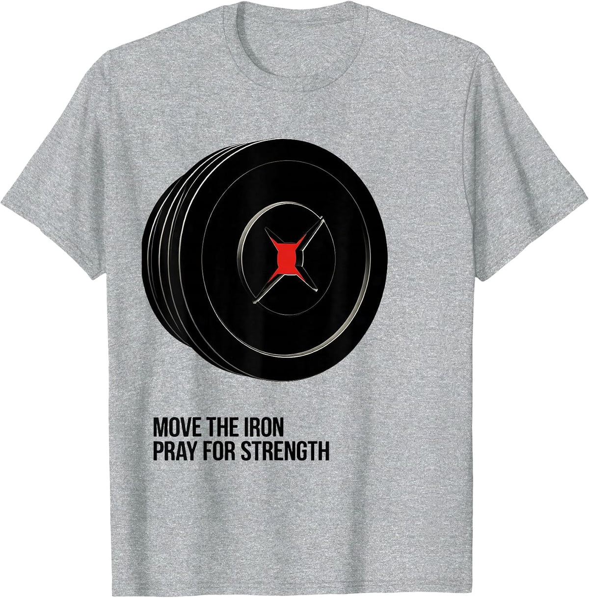 Men's Move The Iron Pray For Strength Christian Gym Faith Humor T-Shirt - Heather Grey