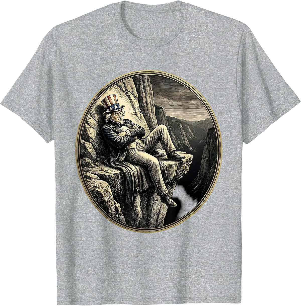 Men's Funny Mountain Goat Napping On Cliff Edge T-Shirt - Heather Grey