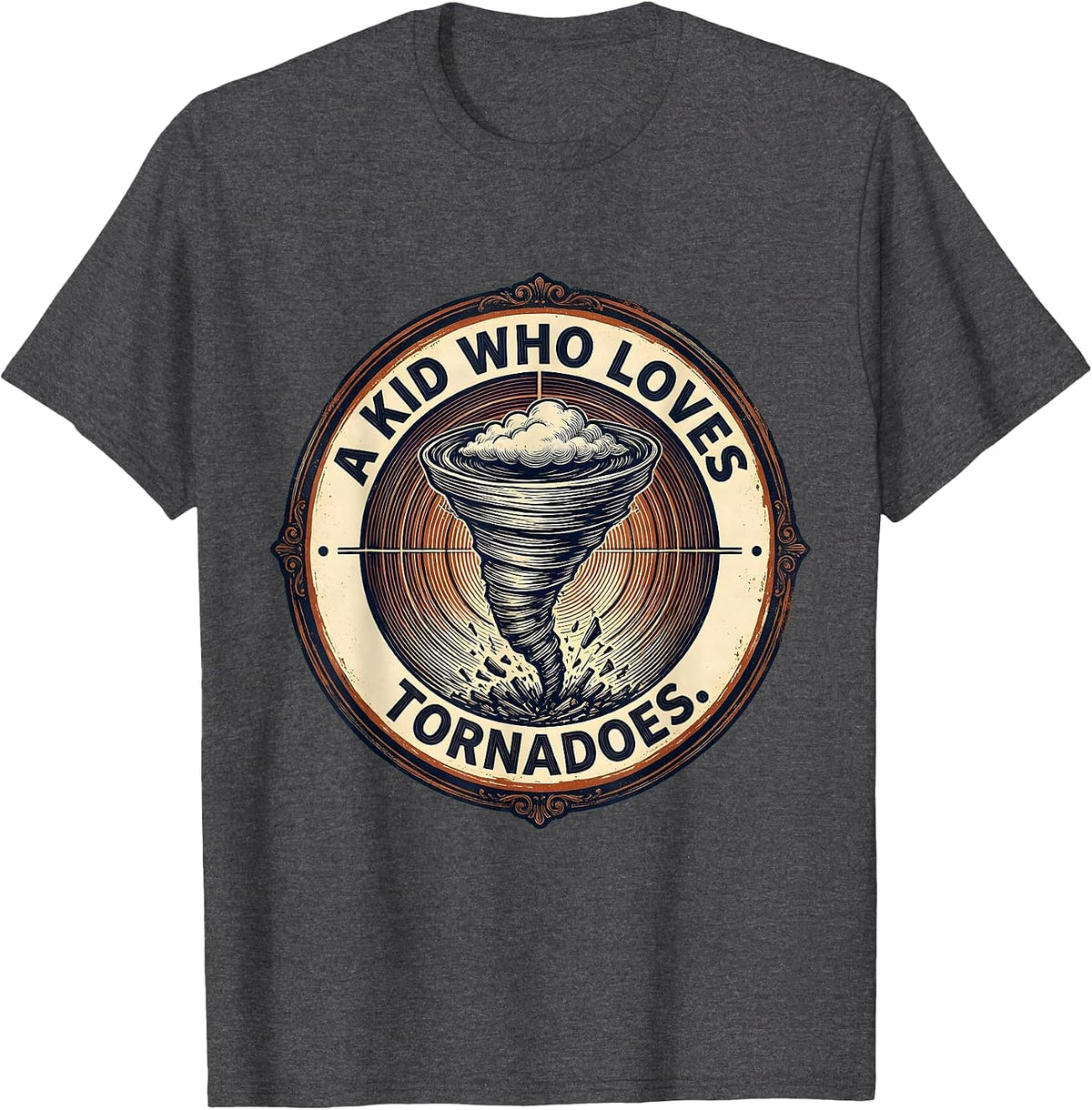 A Kid Who Loves Tornadoes Vintage Weather Enthusiast Storm T-Shirt - Dark Heather Grey