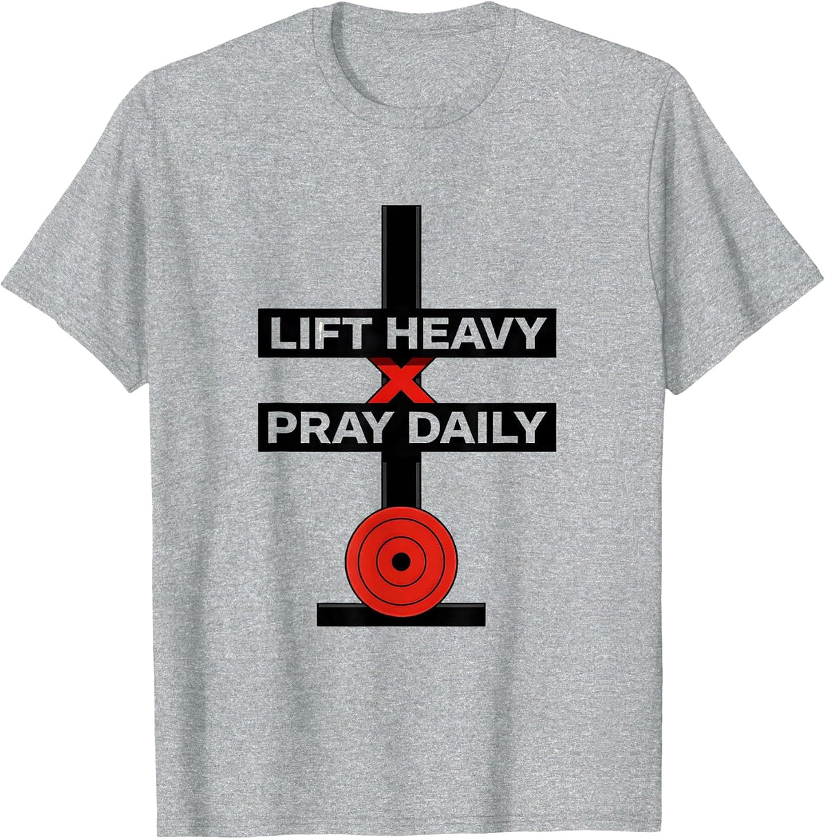 Men's Lift Heavy Pray Daily Faith Fitness Christian Gym Motivation T-Shirt - Heather Grey