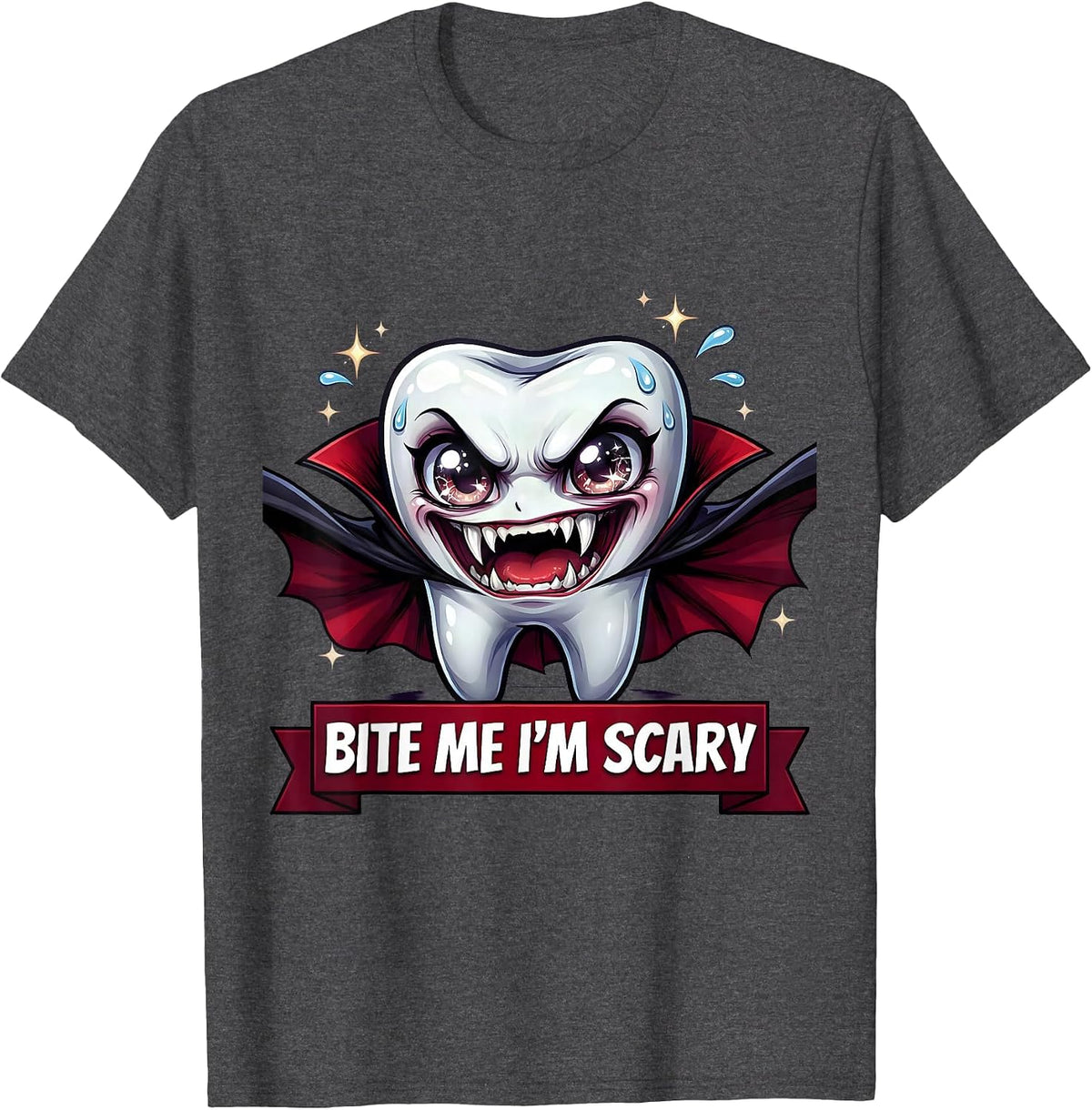 Men's Bite Me I'm Scary Dental Halloween Design T-Shirt - Dark Heather Grey