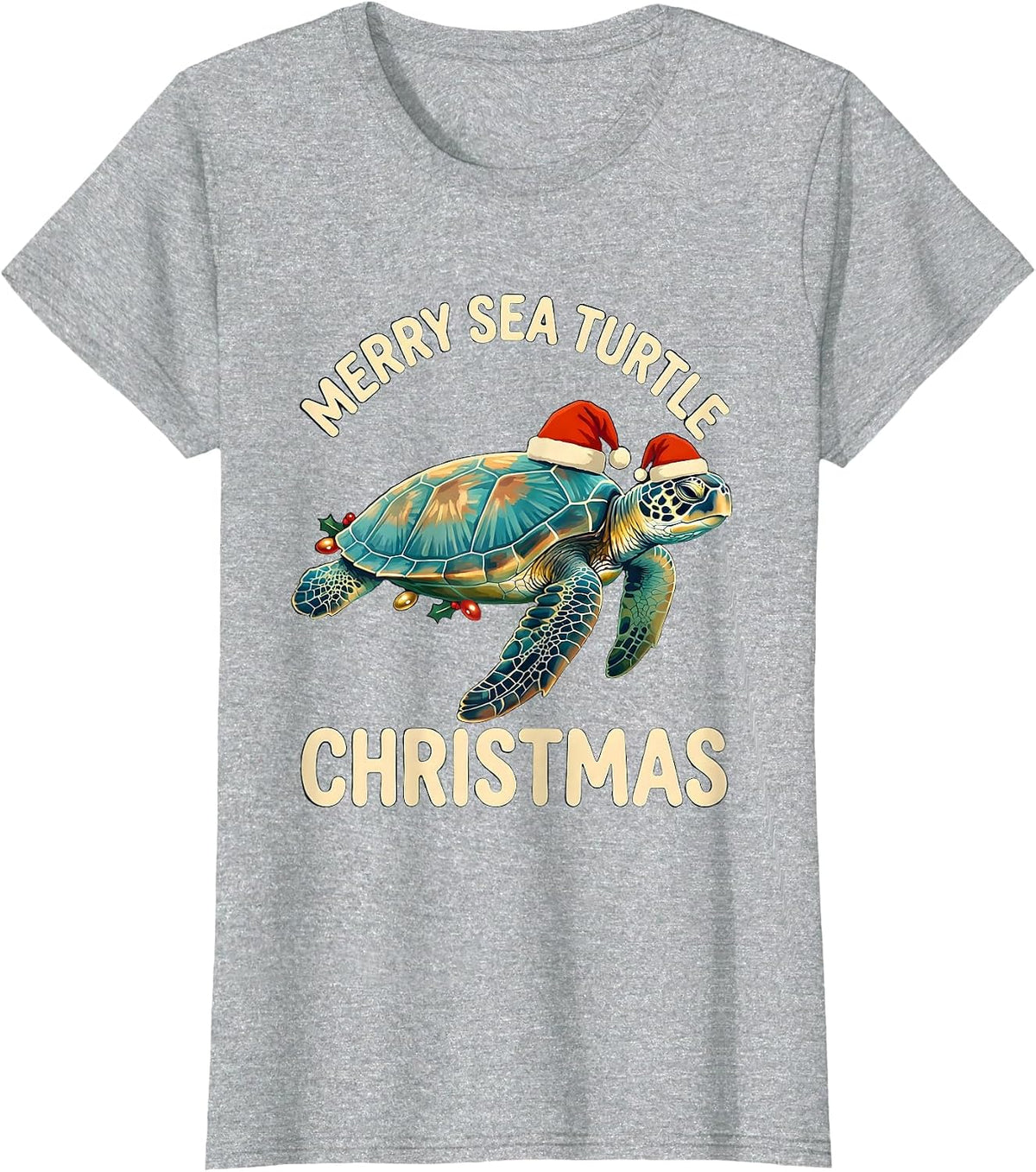 Merry Sea Turtle Christmas Cute Sea Turtle Lover Holiday T-Shirt - Heather Grey
