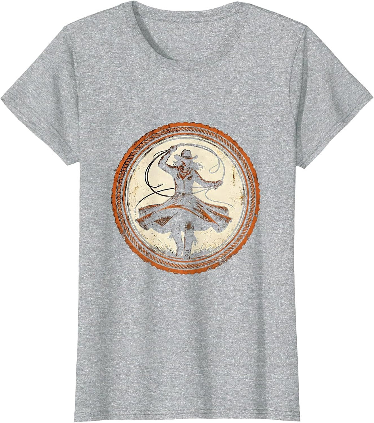 Women's Cowgirl Hat Lasso Twirl Western Rodeo Graphic T-Shirt - Heather Grey