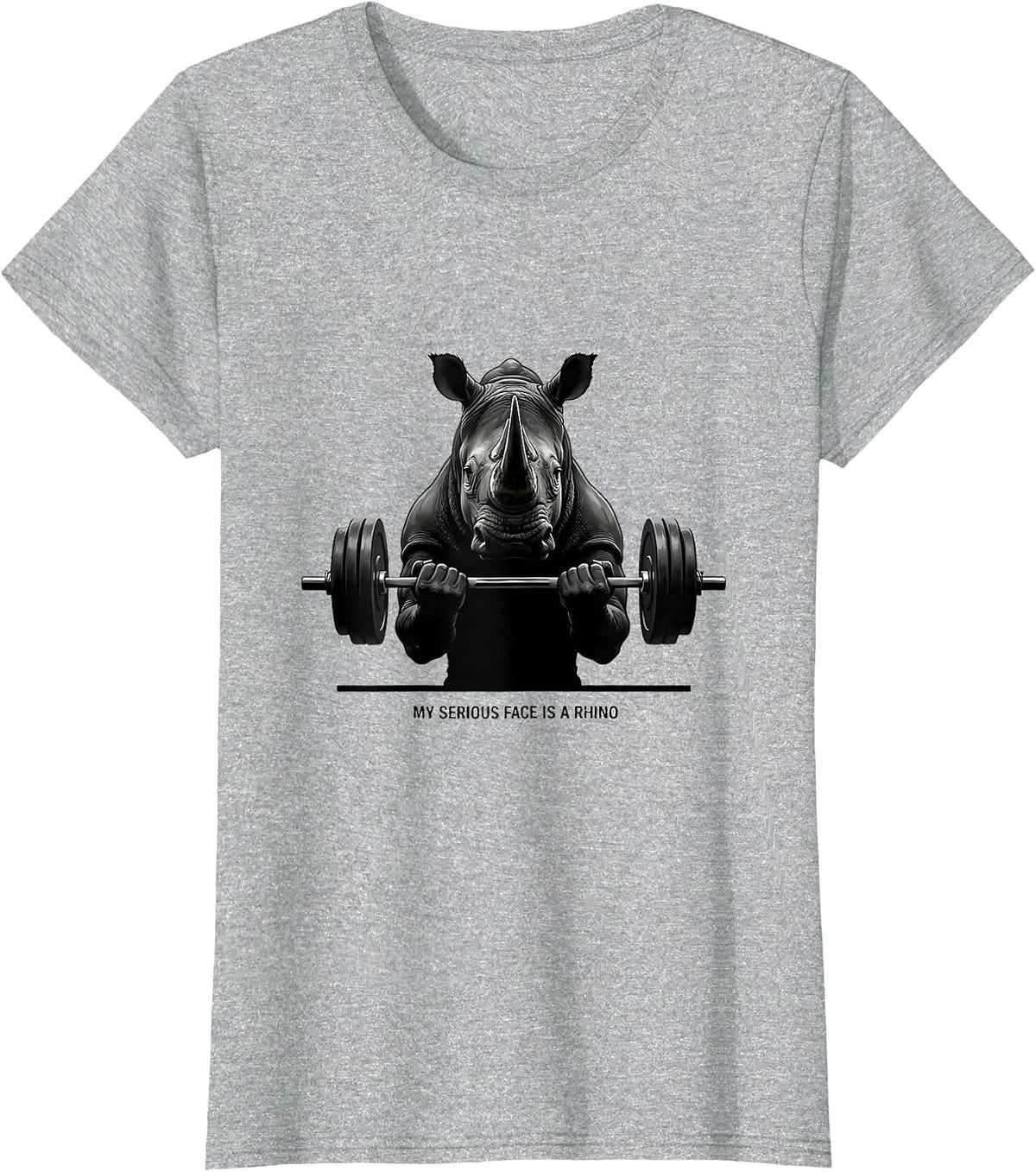 Women's My Serious Face Is A Rhino Funny Gym Weightlifting Workout T-Shirt - Heather Grey