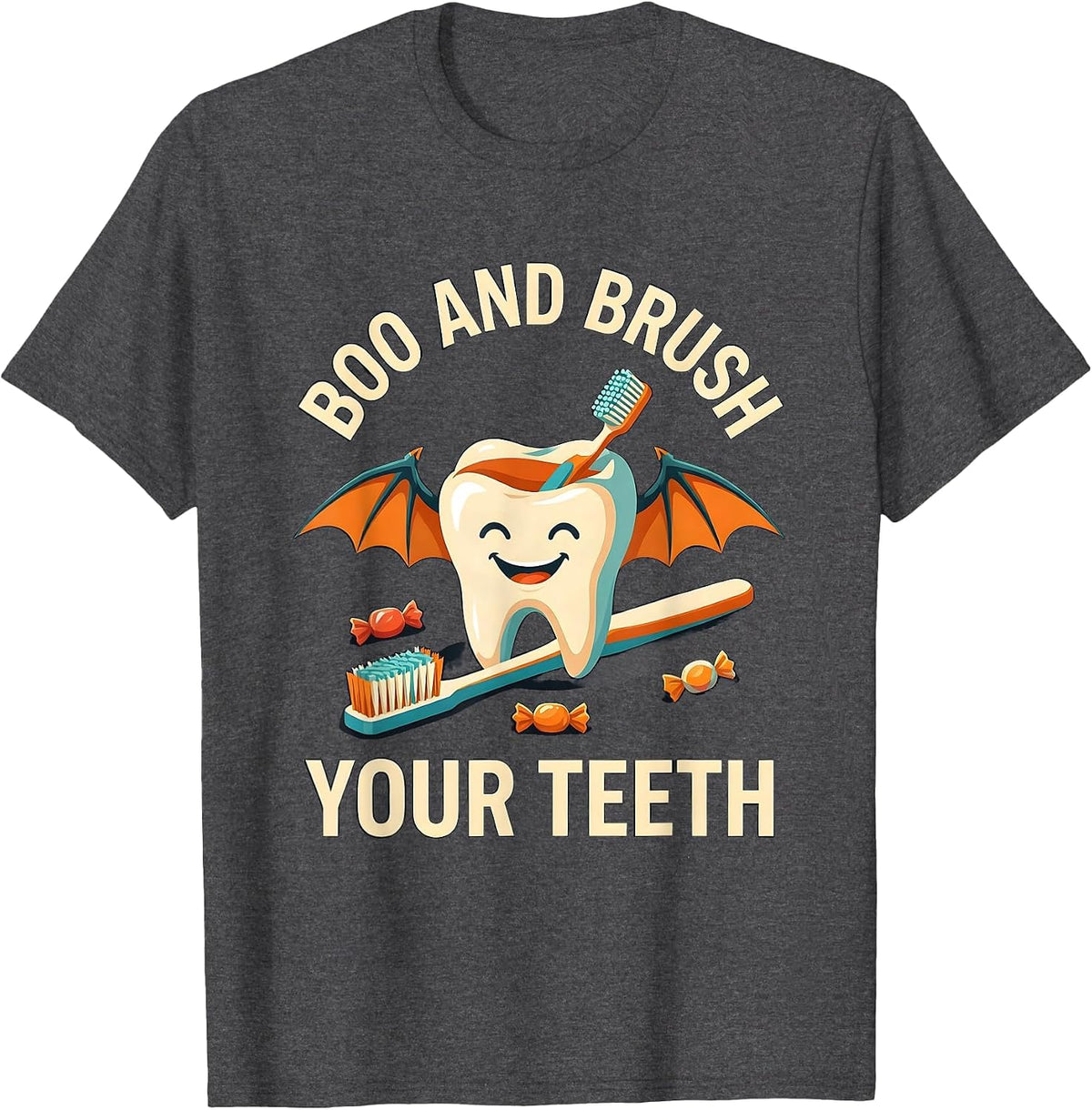 Boo And Brush Your Teeth Playful Halloween Dentist Costume T-Shirt - Dark Heather Grey