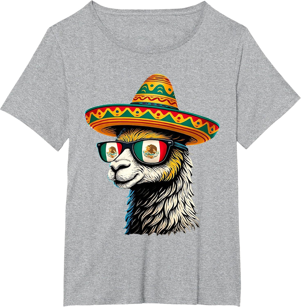 Mexico Alpaca Portrait Sunglasses Mexican Flag Mexican Llama T-Shirt - Heather Grey
