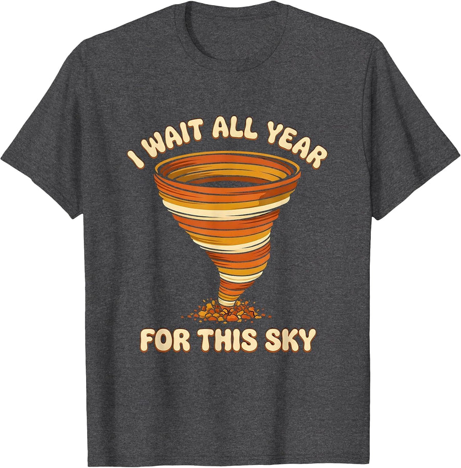 Men's I Wait All Year For This Sky Retro 70s Tornado Chaser T-Shirt - Dark Heather Grey