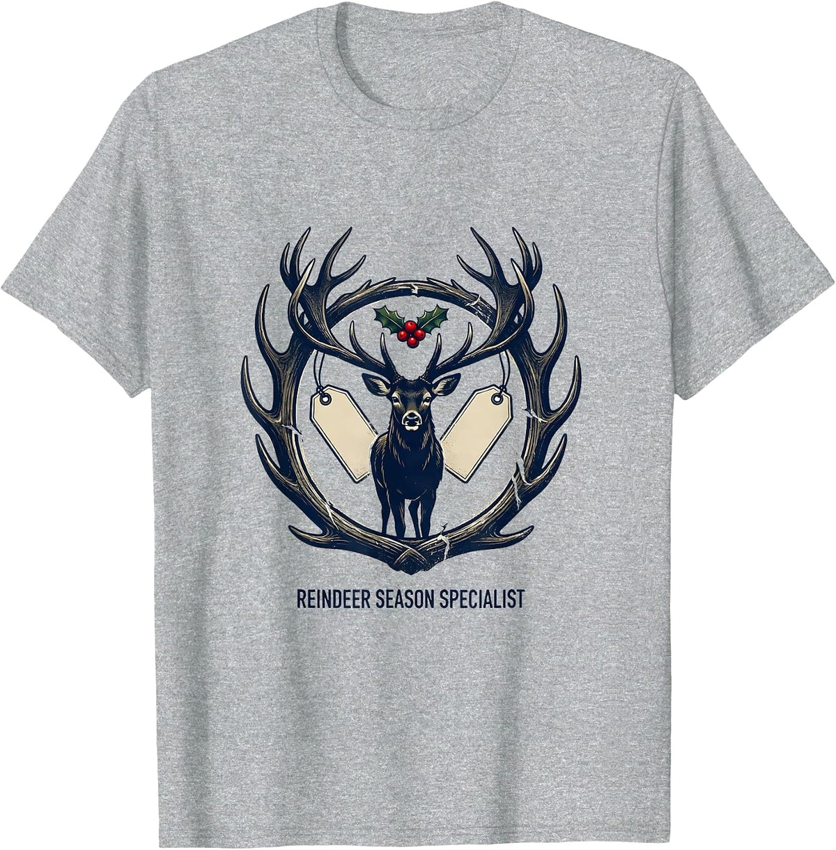 Men's Reindeer Season Specialist Funny Christmas Deer Hunter Humor T-Shirt - Heather Grey