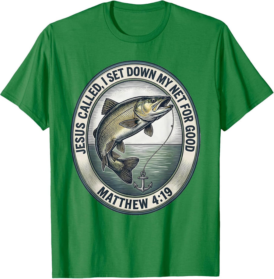 Men's Jesus Called, I Set Down My Net For Good — Matthew 4:19 T-Shirt - Kelly Green