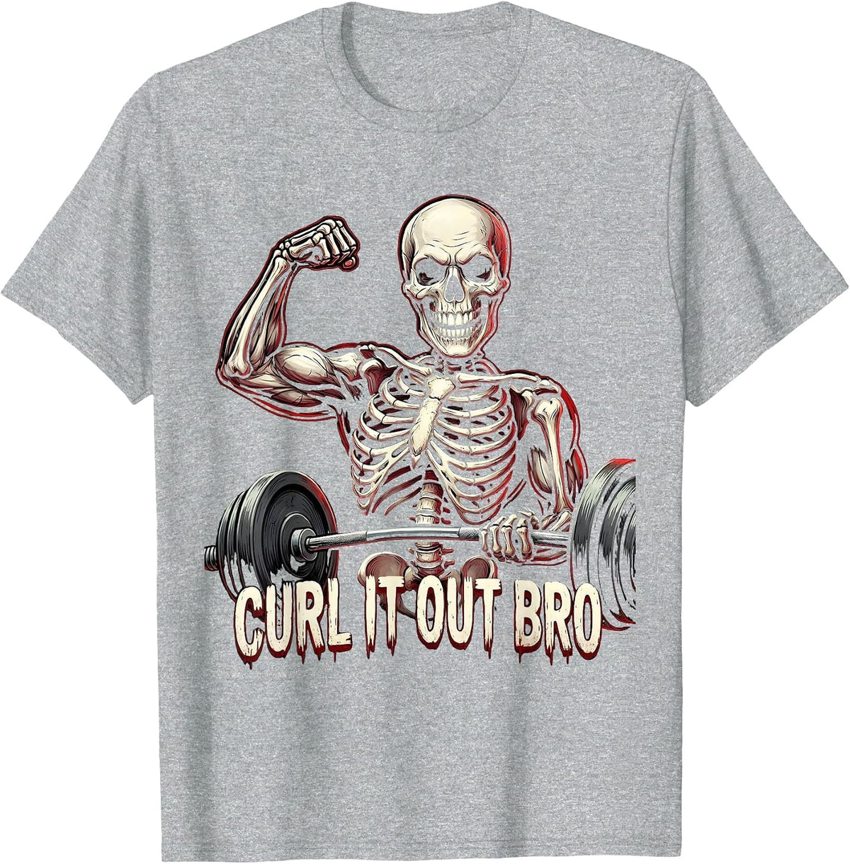 Men's Curl It Out Bro Funny Gym Workout Design T-Shirt - Heather Grey