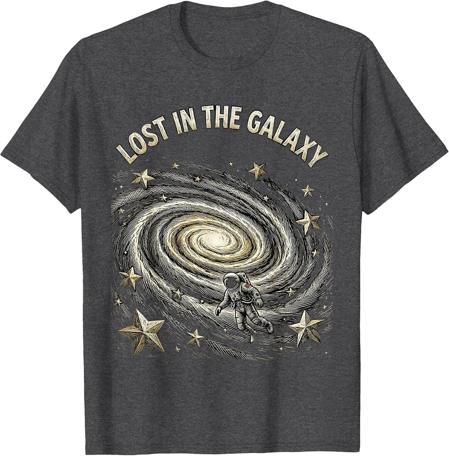Men's Lost in the Galaxy Cosmic Space Design T-Shirt - Dark Heather Grey