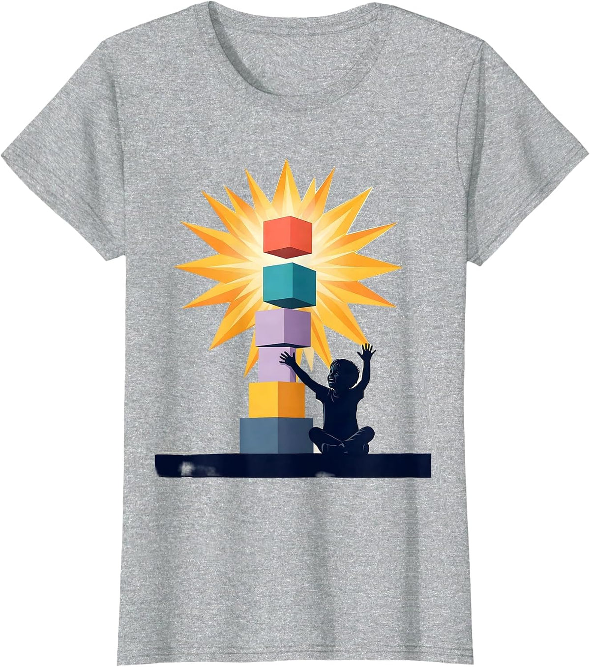 Women's Autism Awareness Child Building Glowing Blocks T-Shirt - Heather Grey