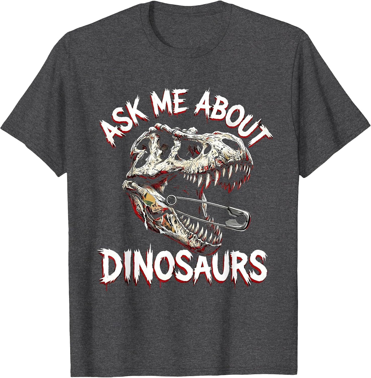 Ask Me About Dinosaurs Kids Dino Lover Design T-Shirt - Dark Heather Grey