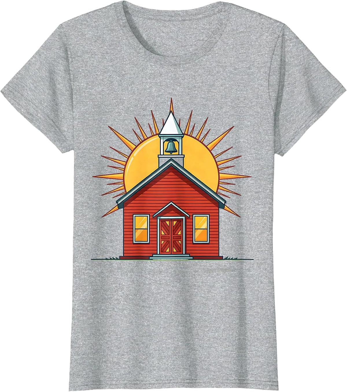 Second Grade Teacher Schoolhouse Sunrise Design T-Shirt - Heather Grey