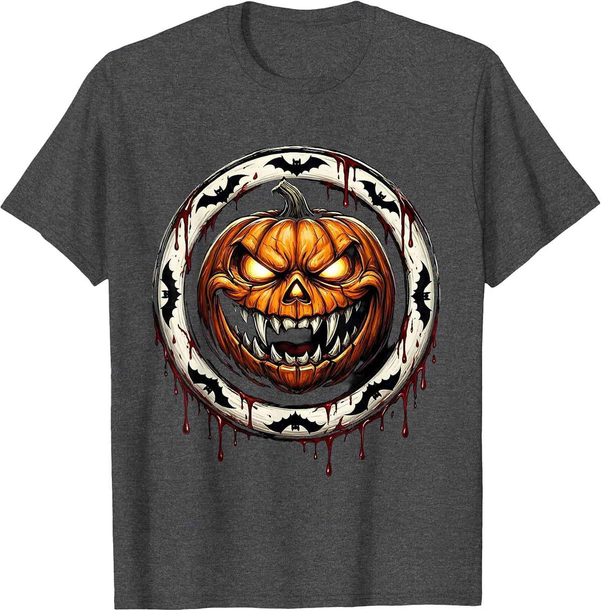Vampire Jack-O-Lantern Halloween Dental Design T-Shirt - Dark Heather Grey