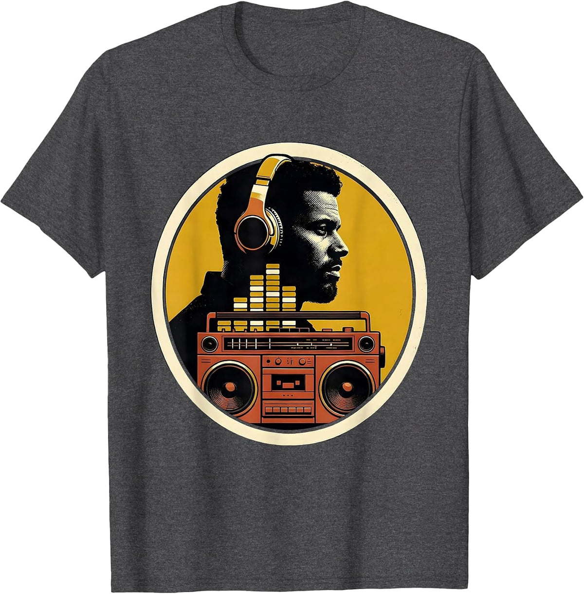 Men's Proud Profile Boombox Retro 90s Hip Hop Fan T-Shirt - Dark Heather Grey