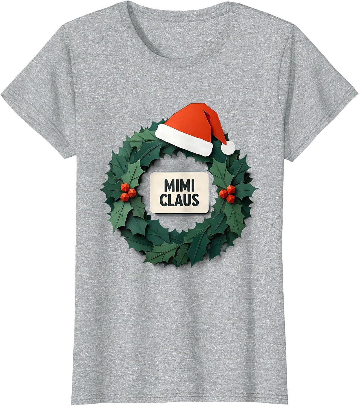Mimi Claus Paper Cutout Christmas Family Matching Pajama T-Shirt - Heather Grey
