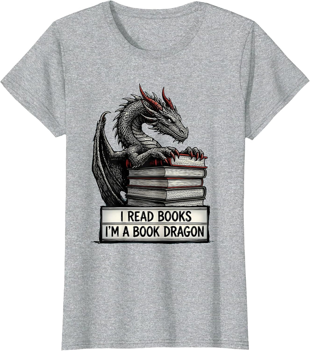 I Read Books I'm A Book Dragon Funny Bookworm Fantasy Reader T-Shirt - Heather Grey