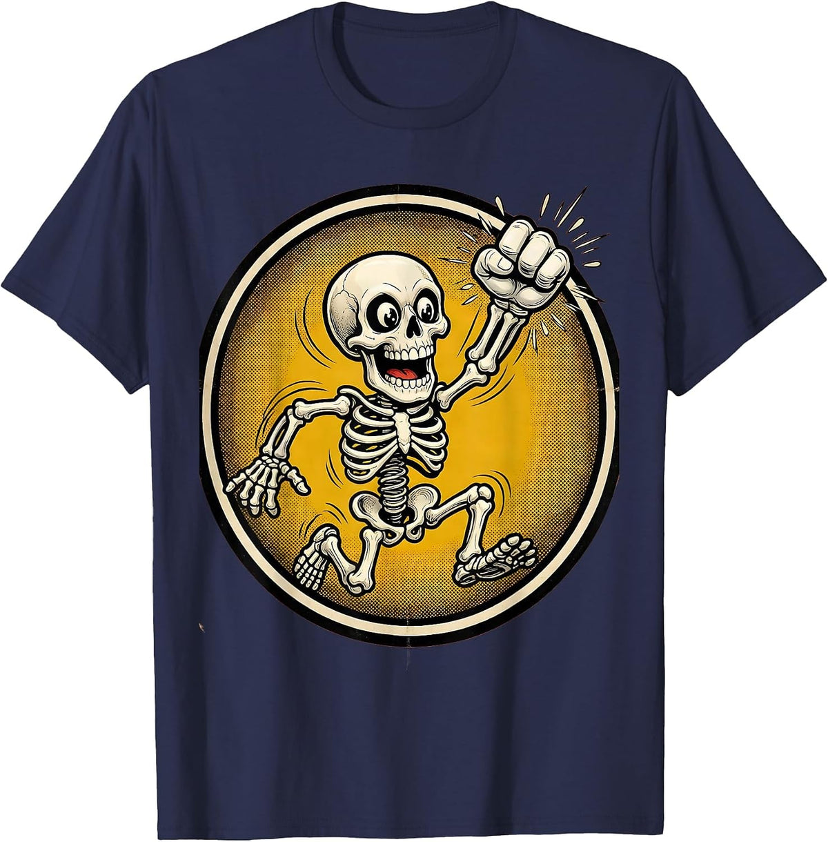 Never Better Skeleton Fist Pump Celebration T-Shirt - Navy Blue