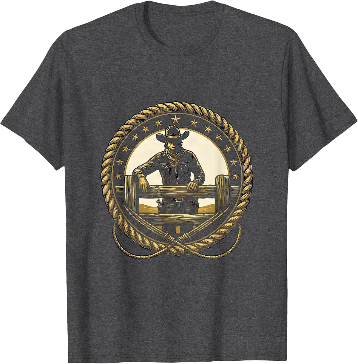 Cowgirl Leaning on Rodeo Fence Graphic Design T-Shirt - Dark Heather Grey