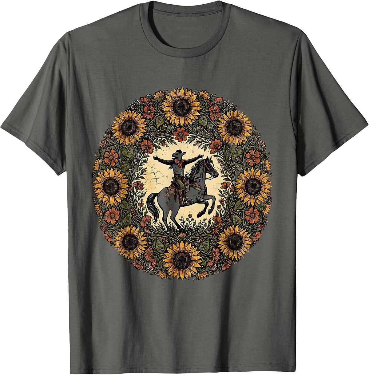Cowgirl Standing on Horseback Rodeo Graphic T-Shirt - Asphalt Grey