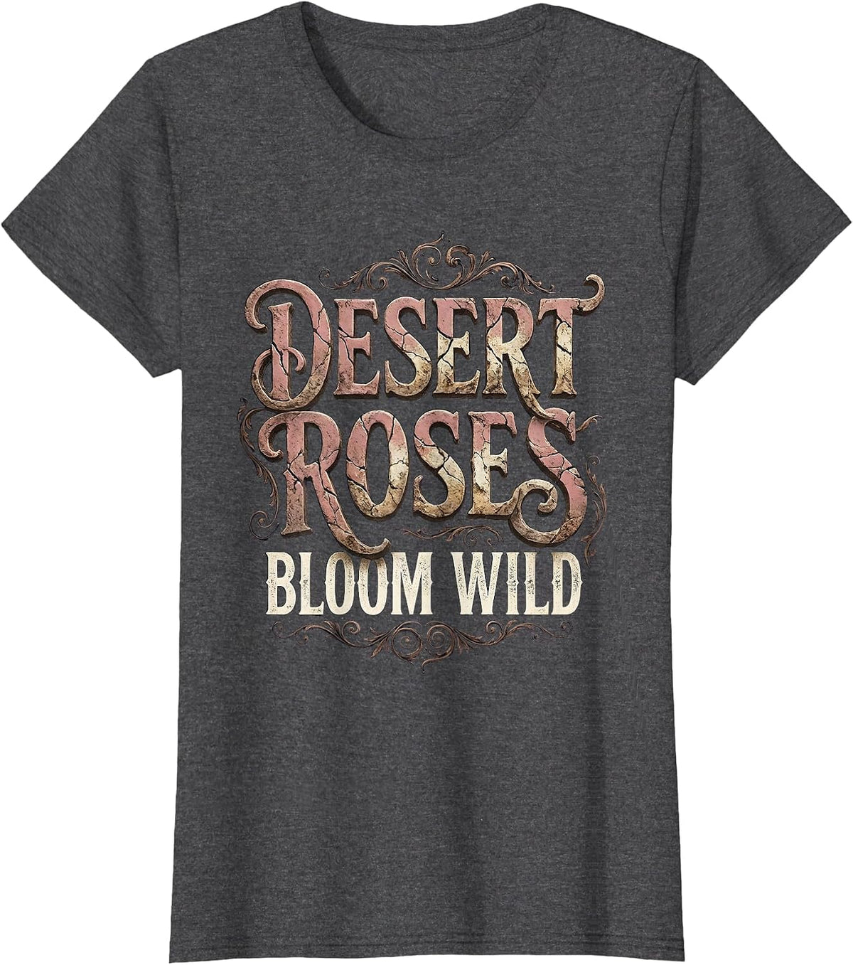 Women's Desert Roses Bloom Wild Western Floral Design T-Shirt - Dark Heather Grey