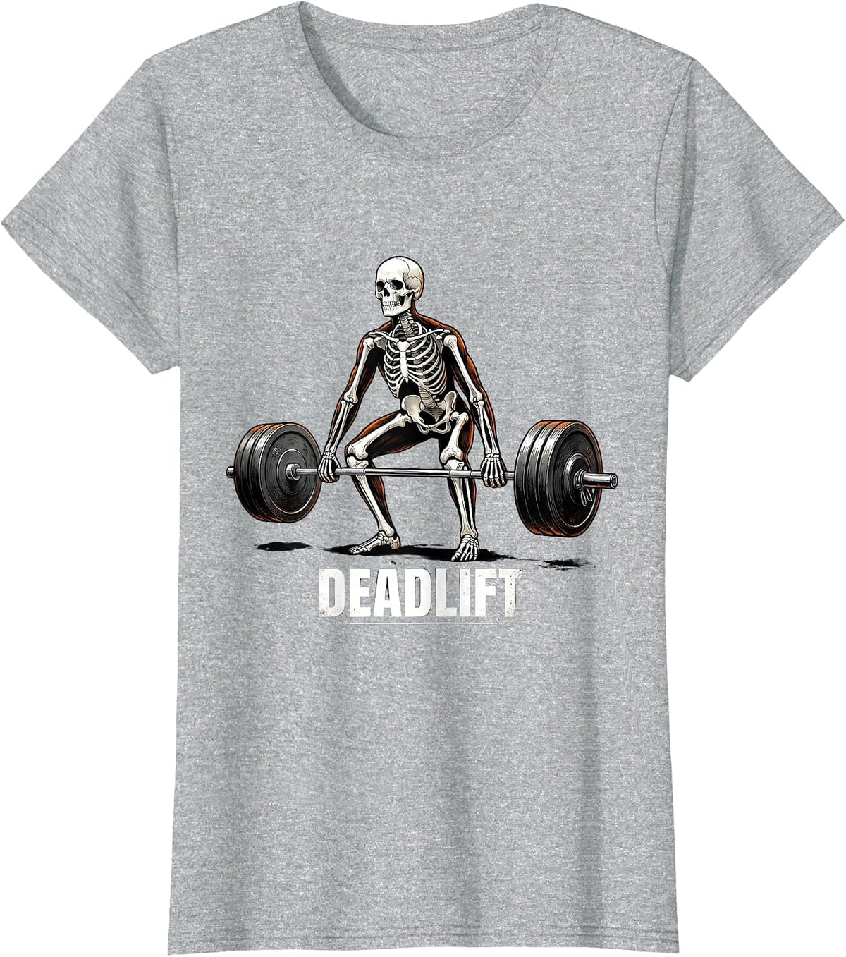 Deadlift Horror Skeleton Gym Workout Halloween Humor T-Shirt - Heather Grey