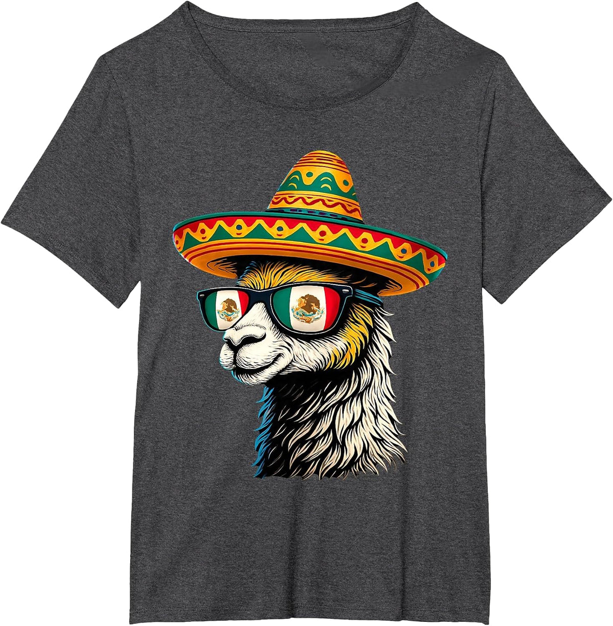 Mexico Alpaca Portrait Sunglasses Mexican Flag Mexican Llama T-Shirt - Dark Heather Grey
