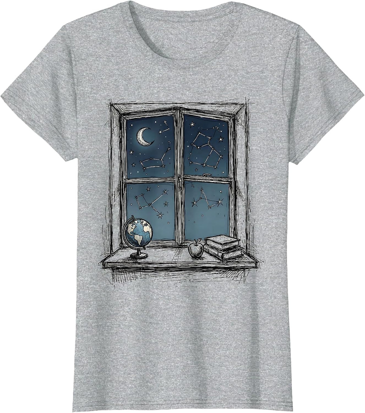 Night Sky Classroom Window Teacher Graphic T-Shirt - Heather Grey